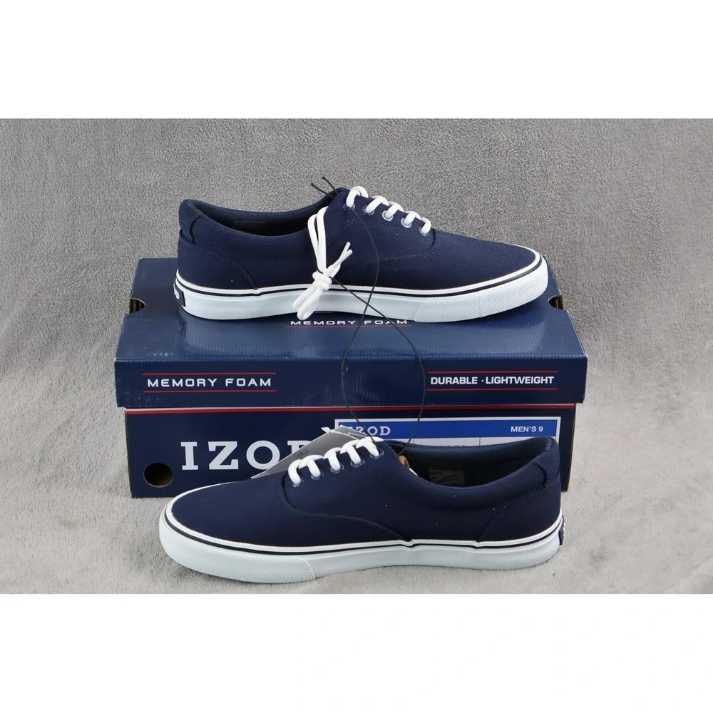 IZOD Rangley Shoes Mens Size 9 Navy Lace Up Casual Canvas Memory Foam‎ 1851110